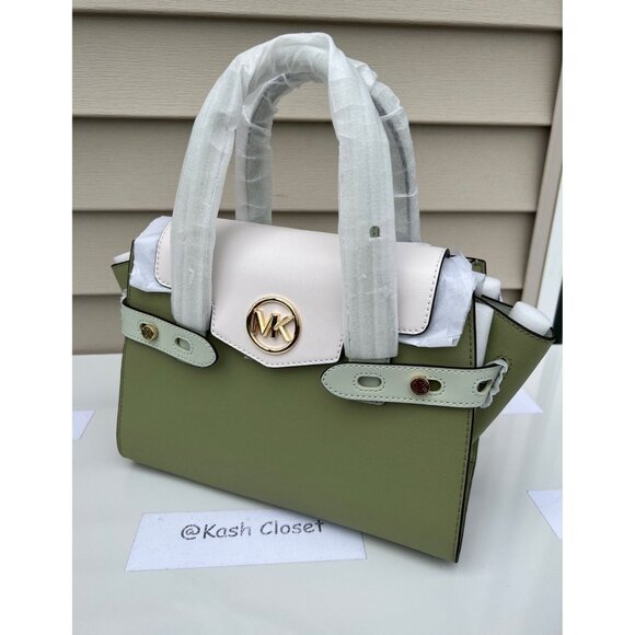 Michael Kors satchel purse carmen medium flap bag color block light sage multi - Picture 3 of 11